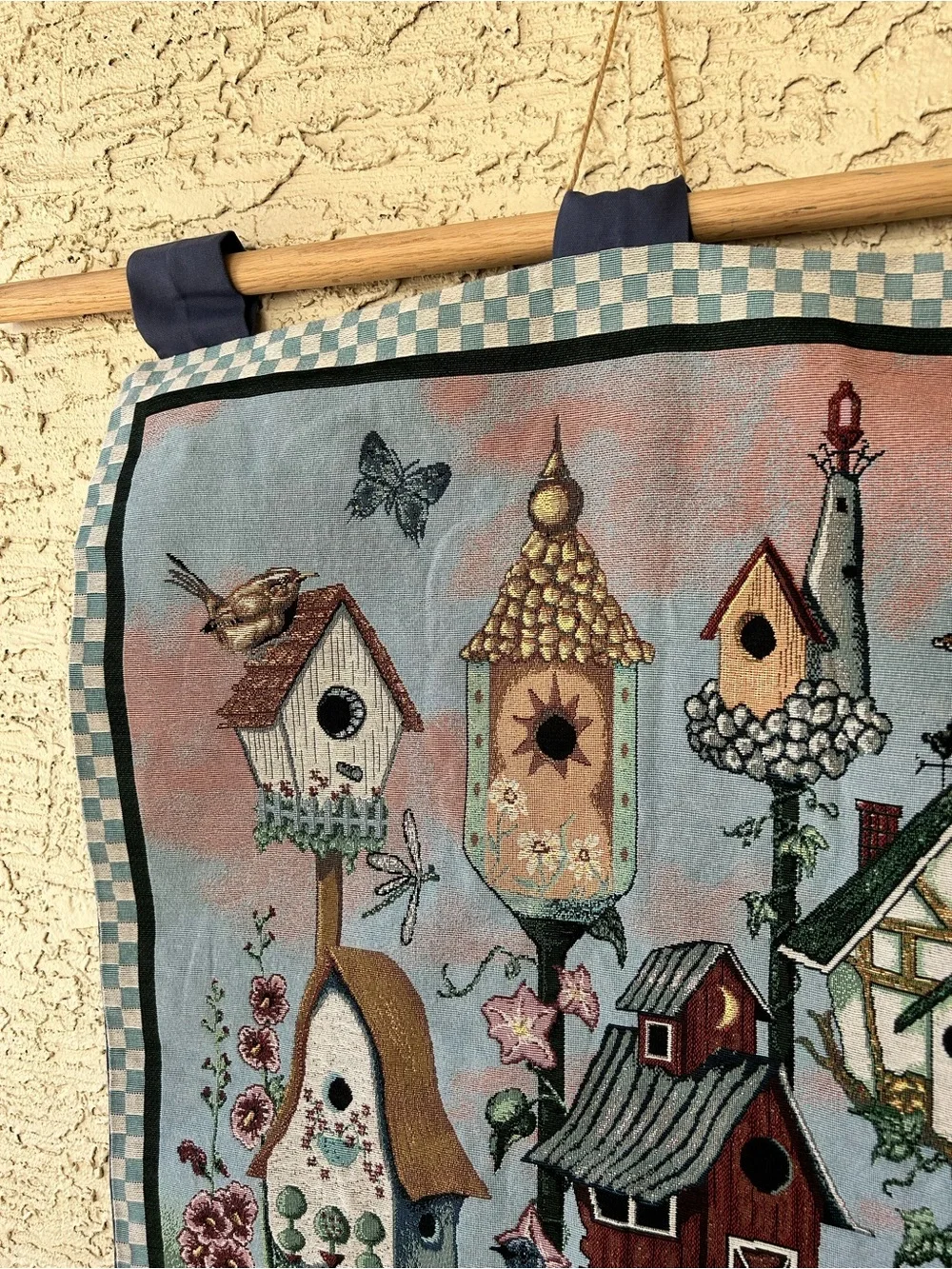 Decorative Birdhouse Wall Tapestry in Blue